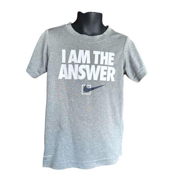 Youth Boys Nike I Am The Answer Gray Dri Fit Graphic Tee Shirt - Sz 6 - Picture 1 of 1
